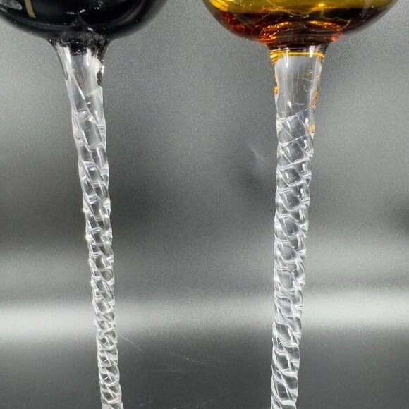 Italian Tall Clear Twisted Stem Votive Goblet Manganese 365nm UV Glow Set 2 - Picture 10 of 16